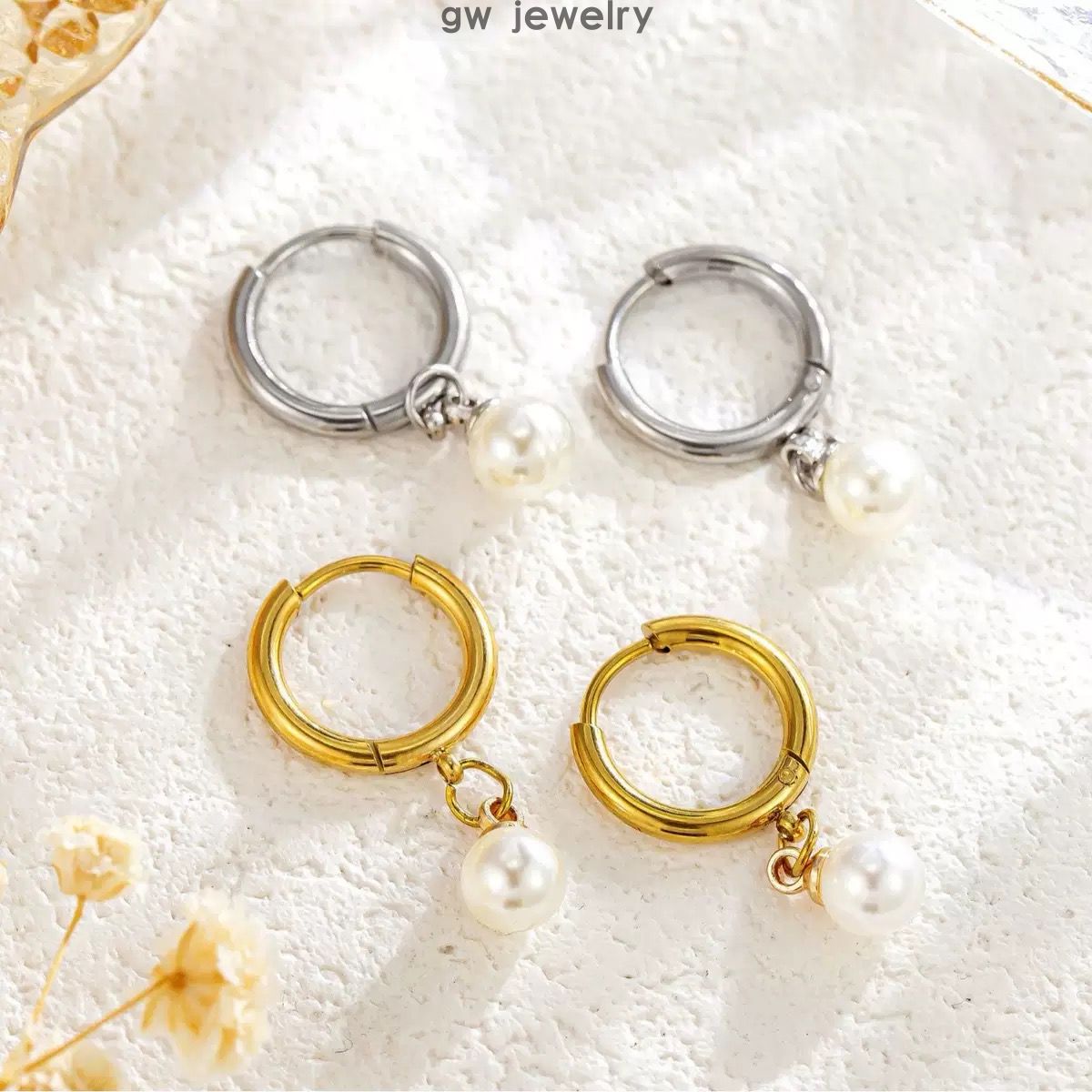 water drop pearl ear clips