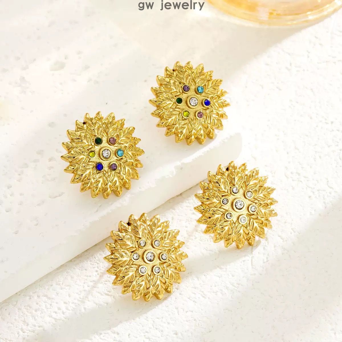 Cross-border golden sunflower earrings