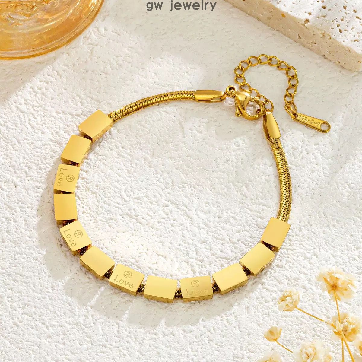 golden small square LOVE letter necklace