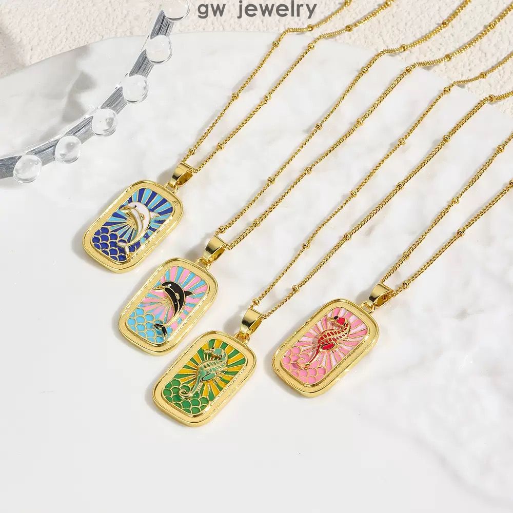 dolphin colored enamel tarot card neckla